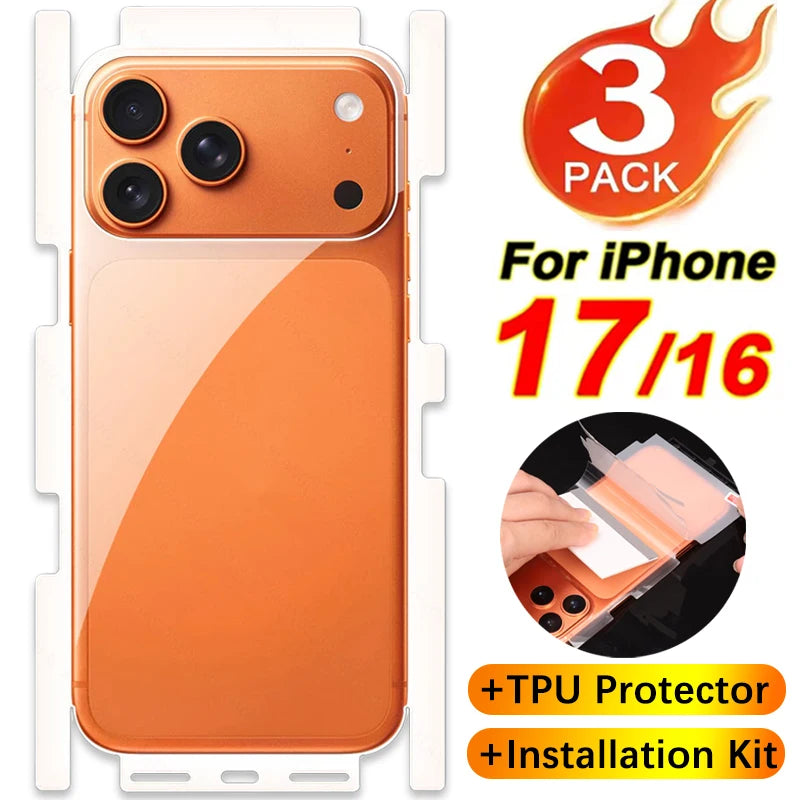 1/2/3Set Clear Soft TPU Hydrogel Back Film For iPhone 17 16 Pro Max 17Air 17Pro 16Pro Back Side Edge Full Cover Wrap Protector
