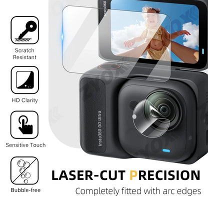 9H Hardness Glass for Insta360 Go Ultra Screen + Lens Protector Clear Ultra-HD Tempered Glass  Anti-scratch Film Accessories