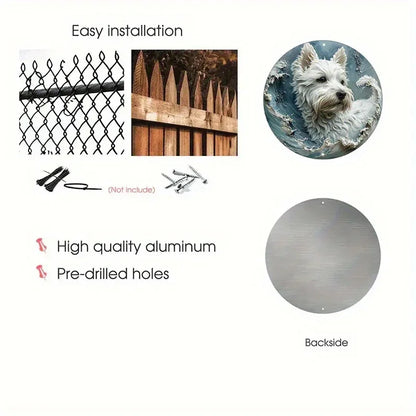 Aluminum Sign Faux Resin Painting Round Sign Room Decoration Valentine's Day Gifts West Highland White Terrier Theme Decoration