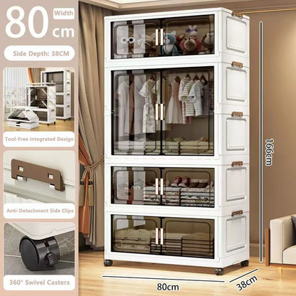 Multi-Functional Folding Storage Cabinet with Doors for Home Office Kitchen Bathroom Organizer White Black Gray