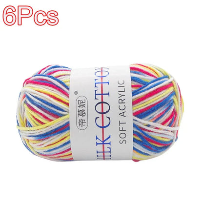 6Pcs Dyed Milk Sweet Soft Cotton Crochet Wool Yarn Thick Yarn Fiber Hand Knitting Wool Crochet Yarn Threads for DIY Sweater
