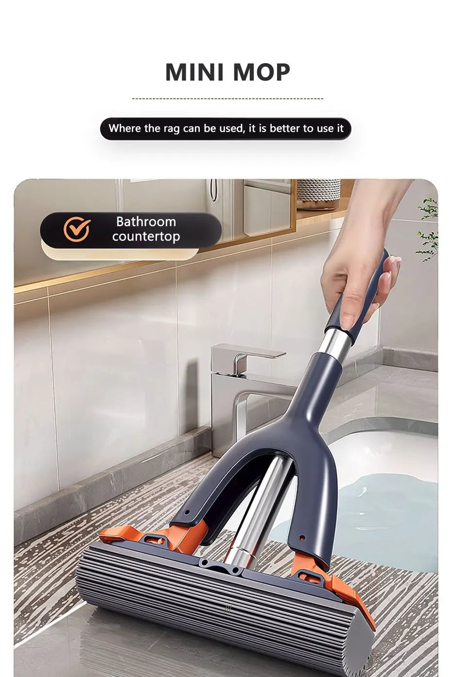 Mini Mop Self Squeeze Mop Powerful Folding Household Clean Tools No Hand Wash Strong Absorbent Mop for Bathroom Kitchen Desktop
