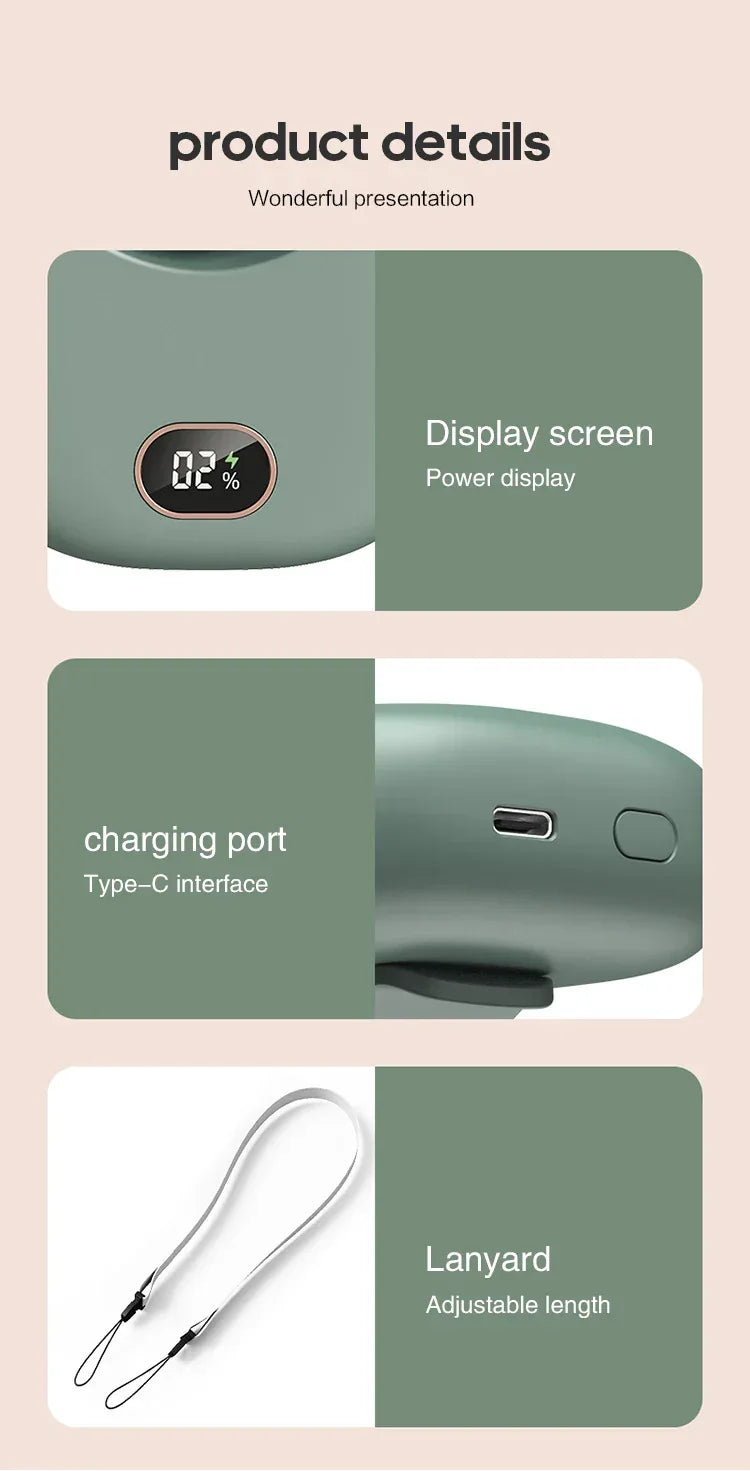 New Portable Hanging Neck Fan, Mini Cooling Waist Fans, Rechargeable Bladeless Fans 2000mAh Outdoor Personal Ventilador