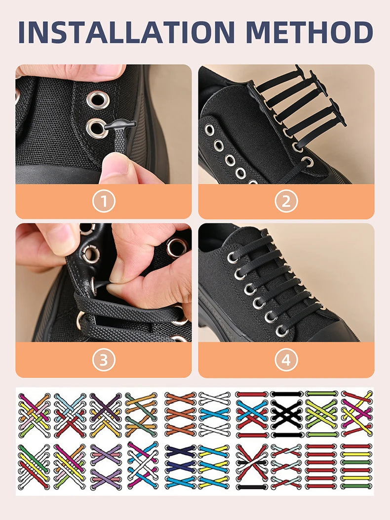 16pcs/lot Silicone Shoelaces No Tie Shoelaces 12 colors Elastic Lace Shoelace Creative Lazy Silicone Laces Rubber Lace