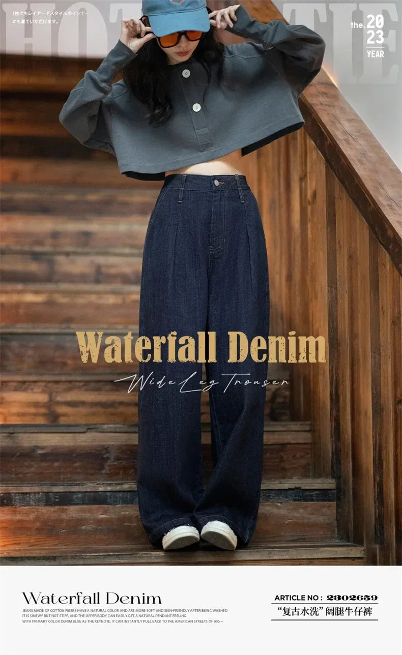 Maden Women's Vintage Denim Jeans Spring and Fall High Waist Loose Straight Pants Female Cotton Baggy Jeans Streetwear Trousers