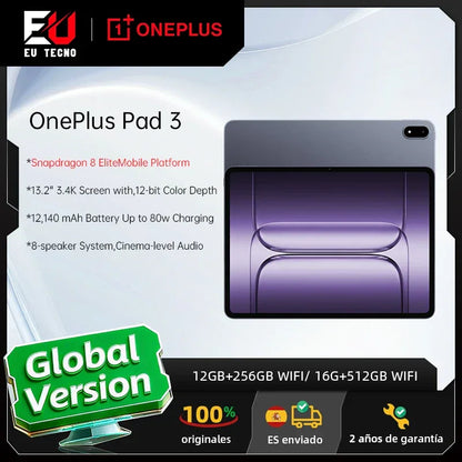 Global Version OnePlus Pad 3 Snapdragon 8 Elite 13.2inches 144Hz Screen 12140mAh Battery 13MP Rear Camera 8 Speakers 80W Charge