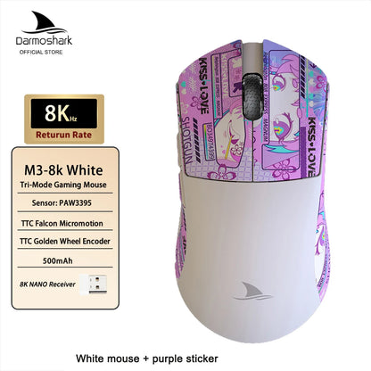 Darmoshark M3 Gaming Mouse Dual Mode 8K Wireless Tri-Mode PAW3395 Big Hand Macro Game Mouse 26000 DPI Lightweight Mice