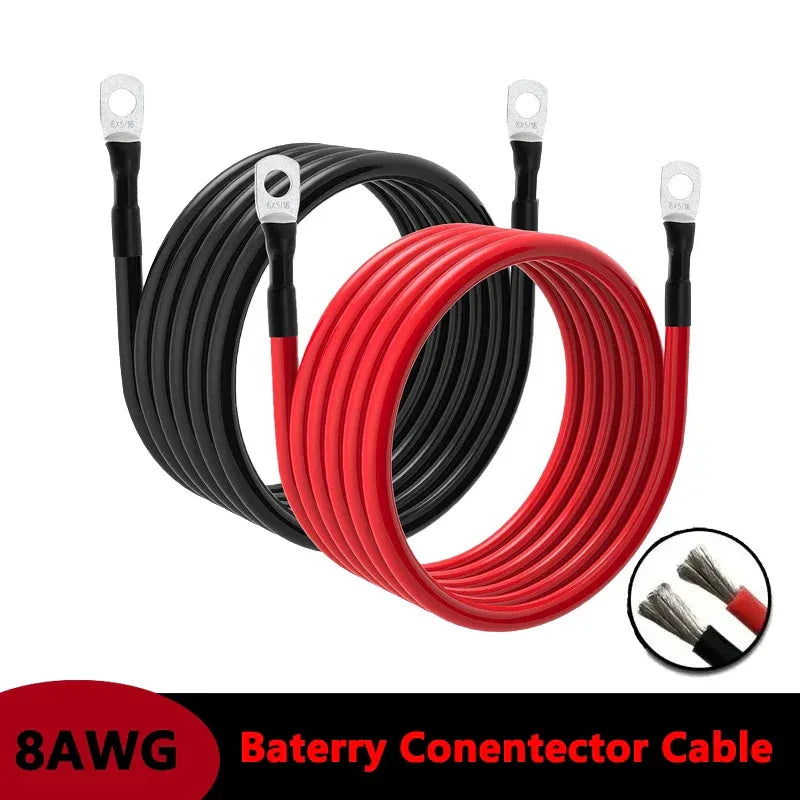 8 AWG Gauge 8.3mm2 Soft Car Battery Inverter Silicone Cable with M6 M8 M10 Terminal Red Black Electric Wire for Auto Solar Truck
