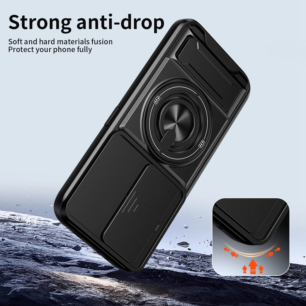 KEYSION Magnetic Phone Case for TECNO Camon 50 Pro 50 Ultra 5G Slide Camera Protection Upright Kickstand Ring Shockproof Cover