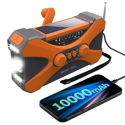 Multifunctional 10000mAh Solar Crank Radio  AM/FM/NOAA Weather Alert, Dual Stereo Speakers, Phone Charger, LED Torch & SOS Alarm