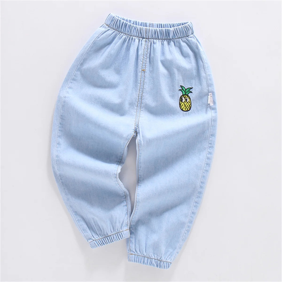Children'S Jeans Baby Four Seasons Outwear Casual Pants Embroidered Simple Versatile Elastic Waist Sports Wear