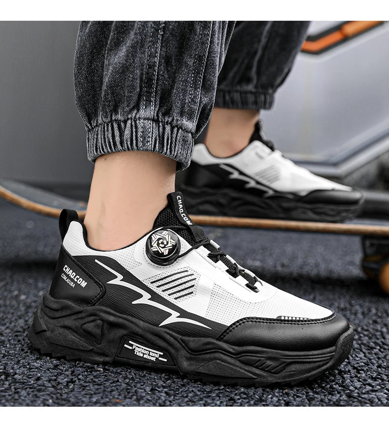 Men's casual sports shoes four season new rotating shoelaces comfort outdoor running walking shoes breathable soft-sole sneakers