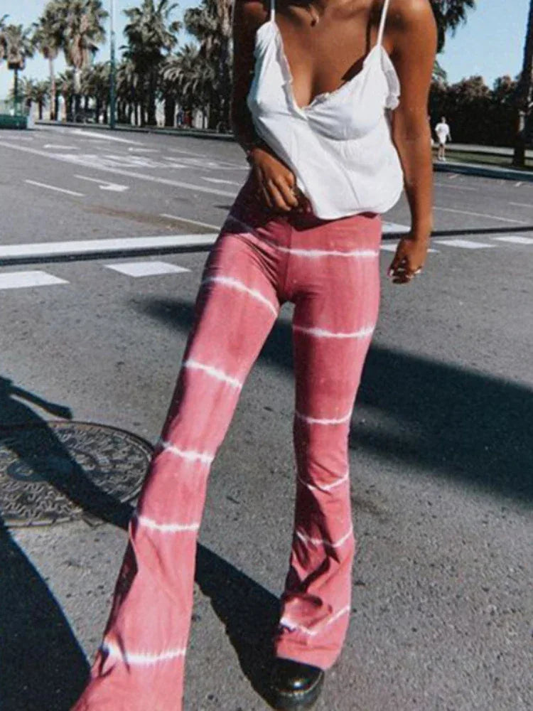 2023 Brown Leopard Y2K Joggers Women High Waist Flare Pants Double Layer Mesh Girl Aesthetic Tie Dye Trousers Female Sweatpants