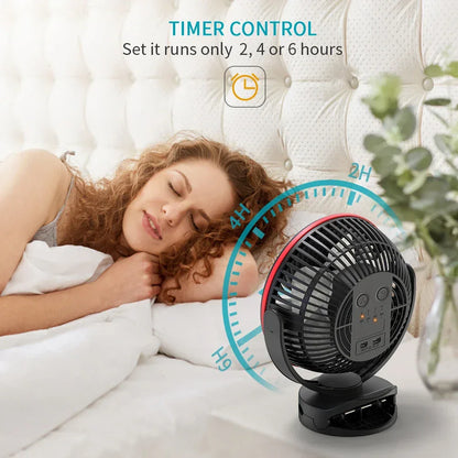 OPOLAR 8inch 10000mAh Rechargeable Clip Fan Desktop Mini Air Cooler with Timing Removable Fan Guard