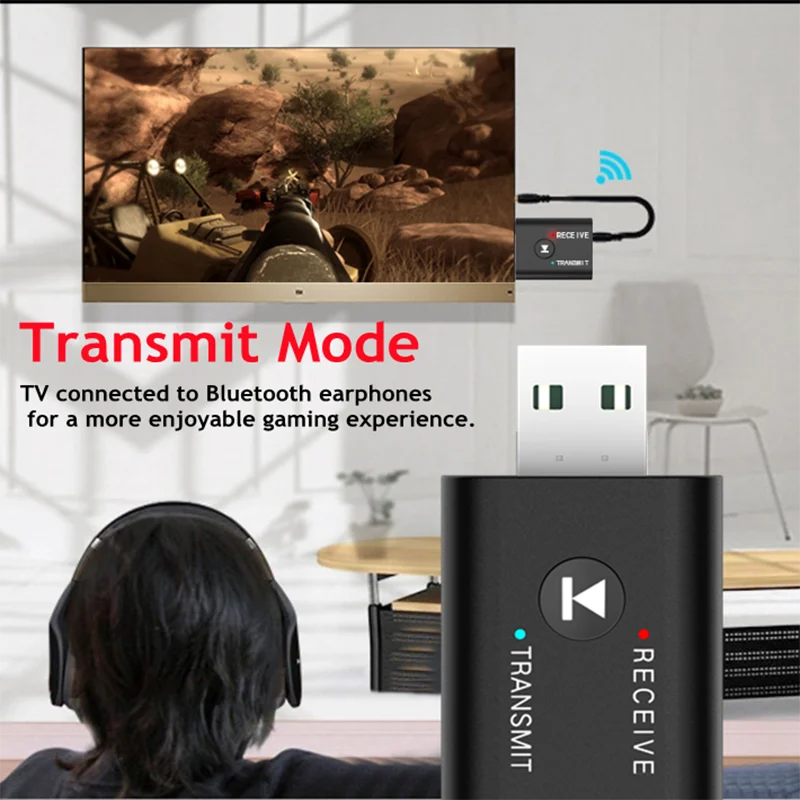 GRWIBEOU 2 IN1 USB wireless Bluetooth adapter 5.0 suitable for computer TV laptop computer speakers earphones Bluetooth adapter