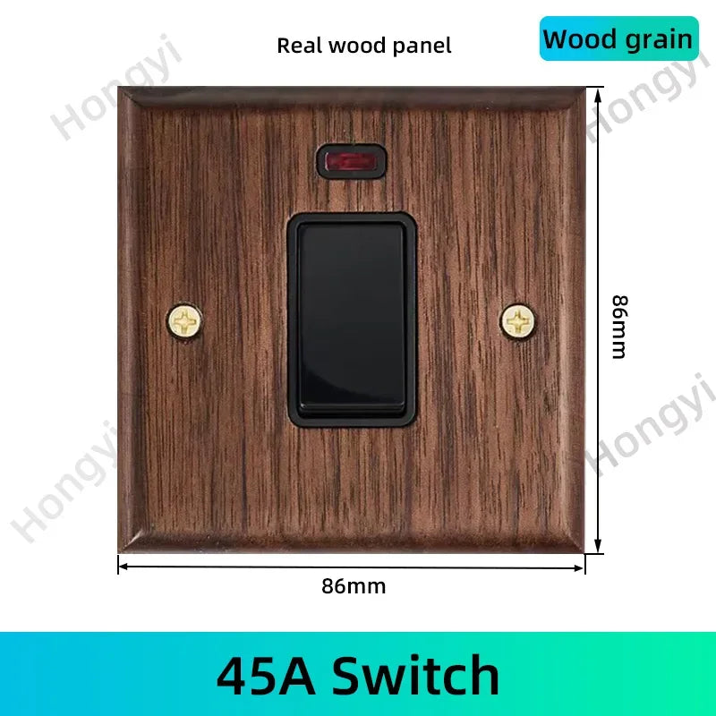 Black walnut retro European retro wall lamp switch socket, solid wood brass toggle switch board 1-4Gang 2Way antique home switch