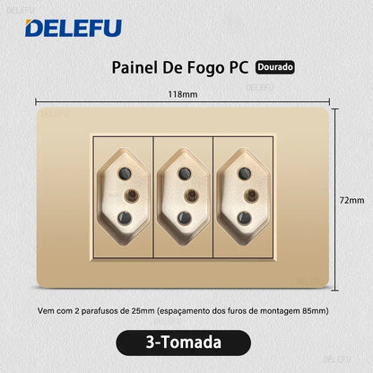 DELEFU Brazil Standard 10A 20A Gold Fireproof PC Panel Dual USB Type C Home Wall Light Switch Safe Power Socket