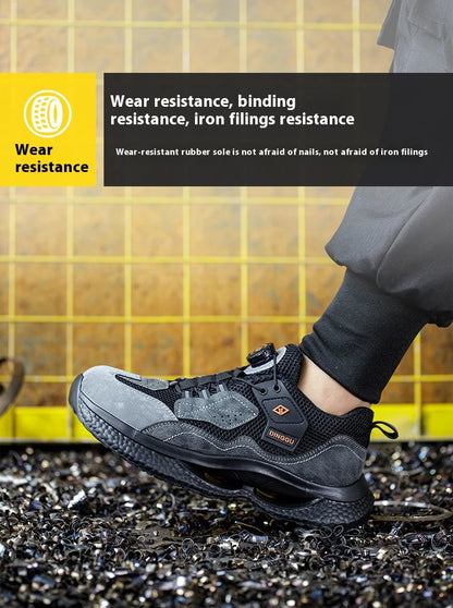 Fashion Male work safety shoes Rotating button Steel Toe shoes Work Sneakers Puncture-Proof Protective Shoes Security Boots Men