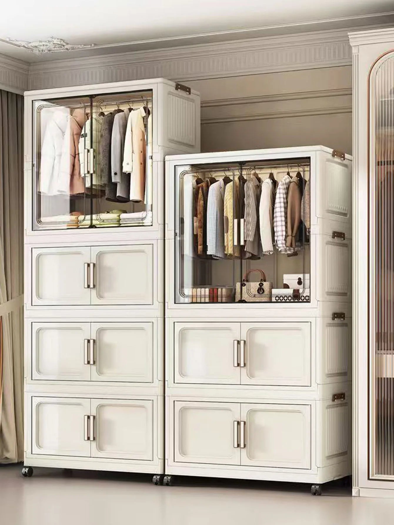 Multi-Functional Folding Storage Cabinet for Home Office Kitchen Bathroom Organizer with Doors White Black Gray