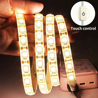 5V 2835 LED Strip Light Touch Sensor Switch Dimmable USB Flexible LED Tape Ribbon Light For Mirror Cabinet Stair Decor Lighting