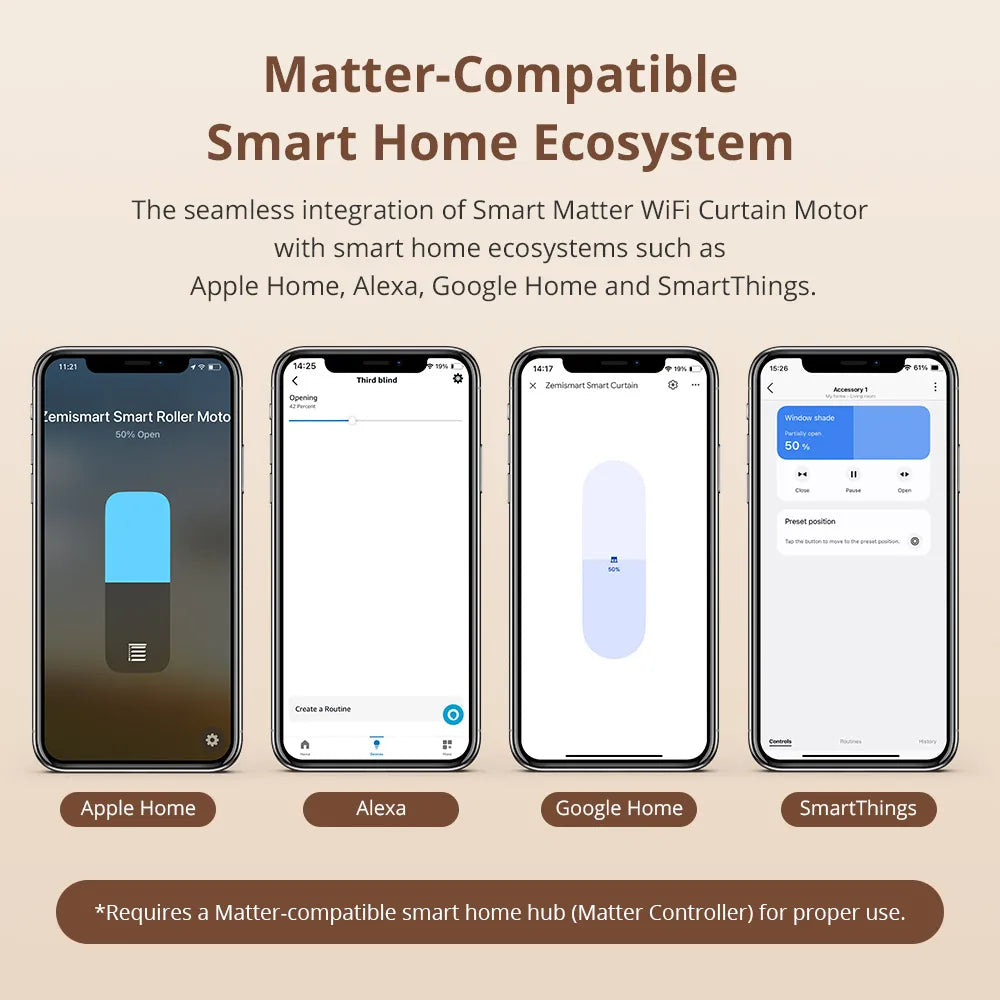 Matter Over WiFi Smart Sliding Curtain Motor Support Google Home Smartthings Homekit Alexa Control Automatic Curtain System