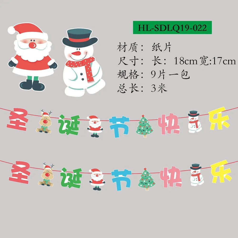 Christmas Banner Tree Ornaments Merry Decoration for Home 2025 Santa Claus Pendant Xmas Gifts New Year 2026 Flag Party Pulling