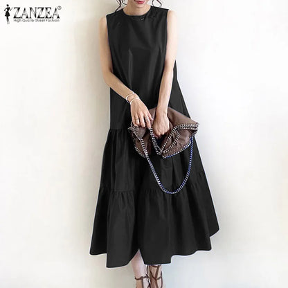 2025 ZANZEA Women Summer Dresses Stylish Sleeveless Ruffles Hem Sundress Casual A-line Holiday Beach Vestido Elegant Party Dress
