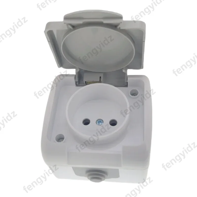 1P Surface-Mounted Single-Unit Wall Panel Household 16A European Standard Two-Hole Socket With Cover Waterproof And Splash-Proof
