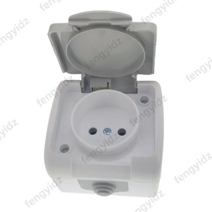 1P Surface-Mounted Single-Unit Wall Panel Household 16A European Standard Two-Hole Socket With Cover Waterproof And Splash-Proof