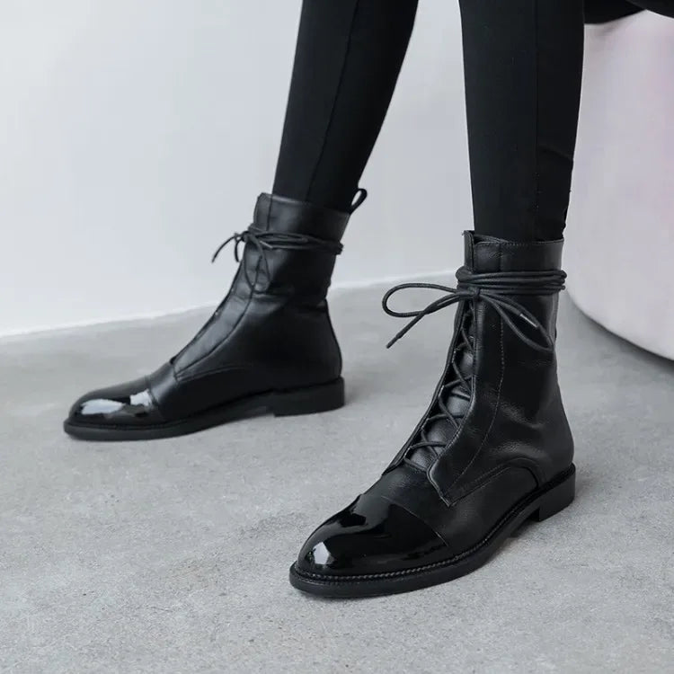Boots Women's 2023 New Autumn Shoes Single Boots British Style Mid Barrel Slim Boots Children's Black Motorcycle Boots