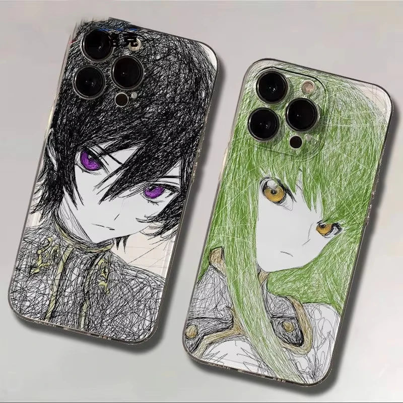 Messy Lines Comic Role Transparent Phone Case For iPhone 16e 16 Pro Max 15 14 Plus 13 12 11 Pro Shockproof Silicone Back Cover