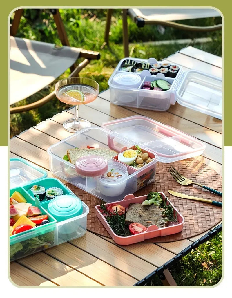Portable Handle Design Double Layer Lunch Box Compartment Bento Boxes Students Toddler Bento Containers Outdoor Salad Picnic Box