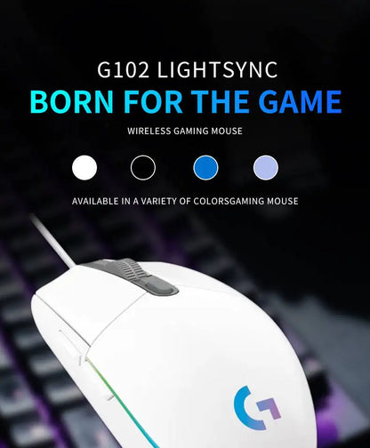 Logitech G102 Wired Gaming Mouse Adjustable DPI 16.8M RGB Colors Mechanical Buttons Ergonomic Design for Competitive Gamers