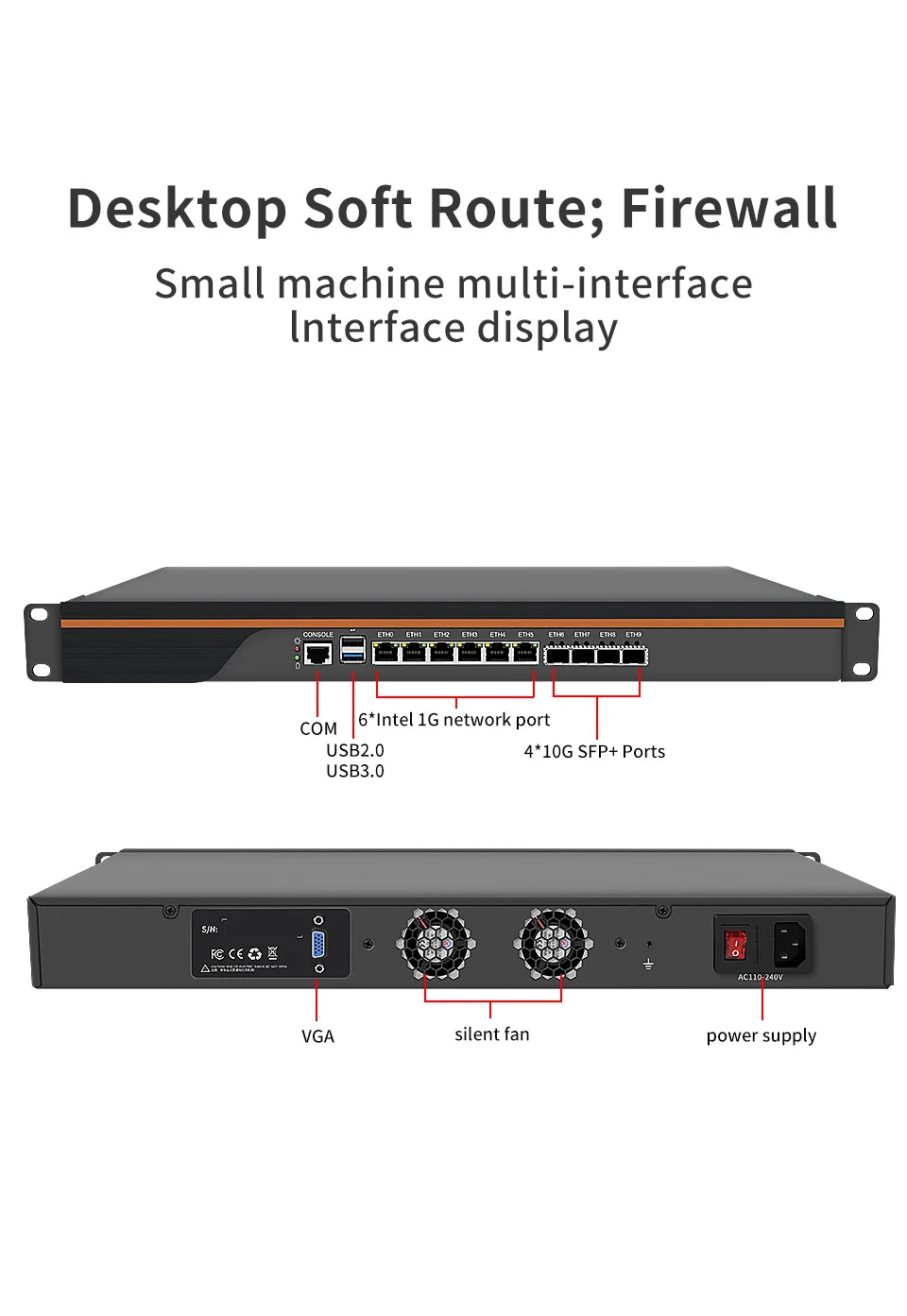 Partaker Firewall Hardware VPN Firewall Appliance 6 X LAN 4 X 10G SFP Intel Quad Core C3758 C3958 1U Firewall Server OPNsense