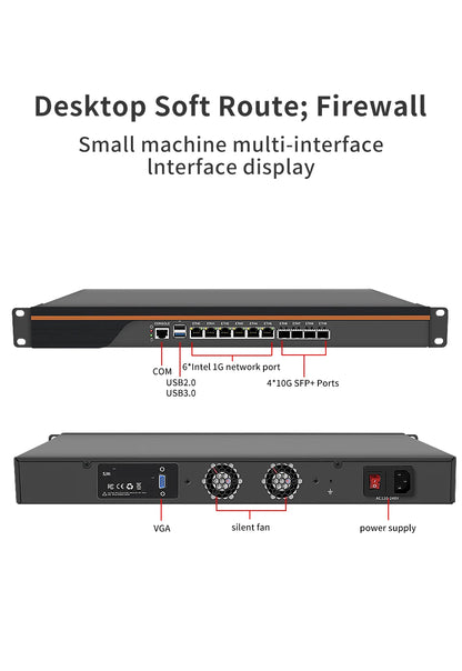 Partaker Firewall Hardware VPN Firewall Appliance 6 X LAN 4 X 10G SFP Intel Quad Core C3758 C3958 1U Firewall Server OPNsense