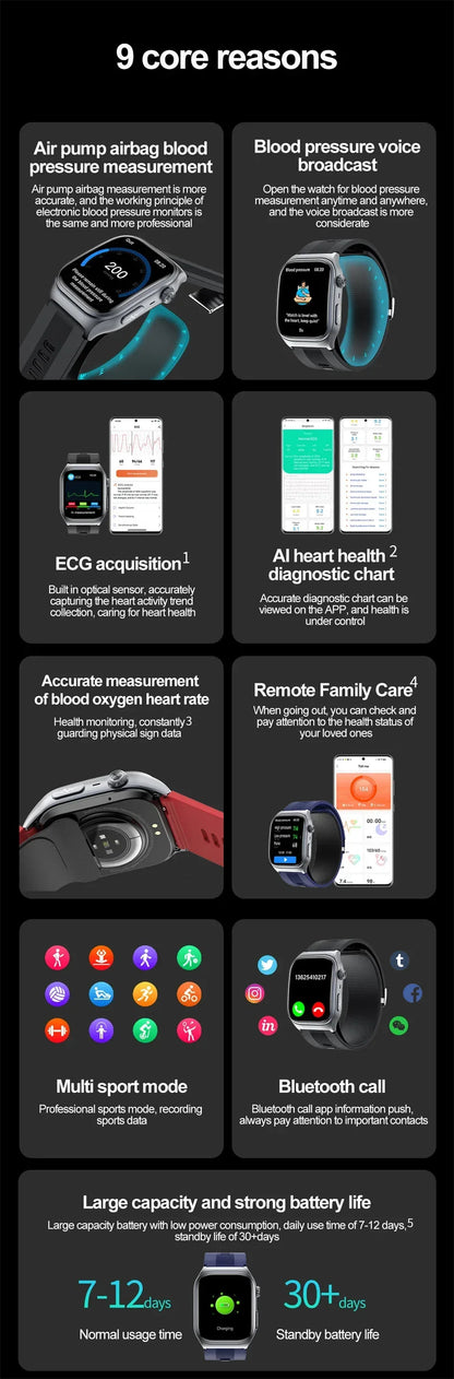 Sapphire Glass Air Pump Airbag Test Three High Smart Watches Men ECG Heart Rate Blood Pressure Health Tracker NFC Smartwatch