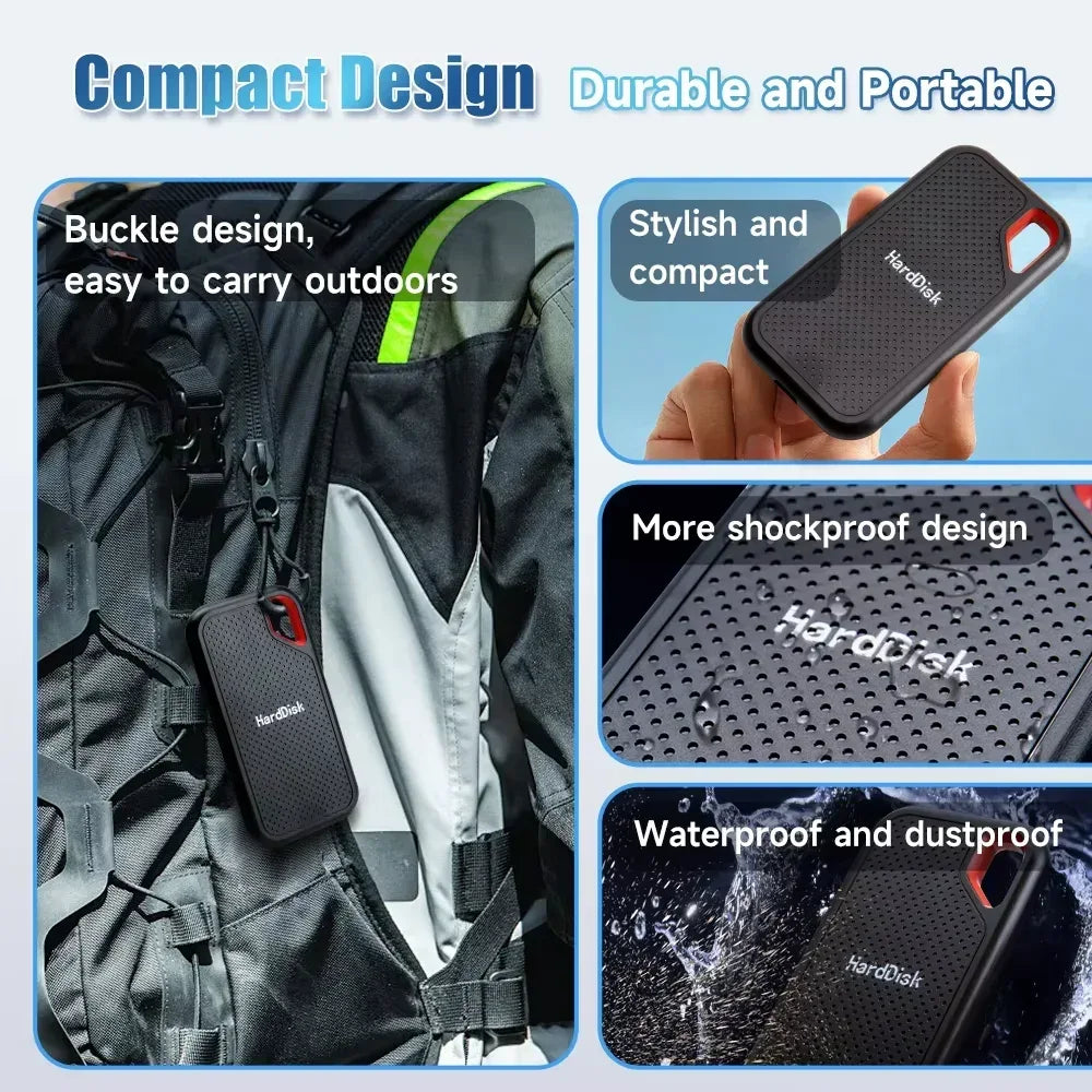 Portable SSD 1TB External Hard Drive Fast Transfer Solid State Drive Large Capacity Waterproof Hard Disk Storage for Laptops/PC
