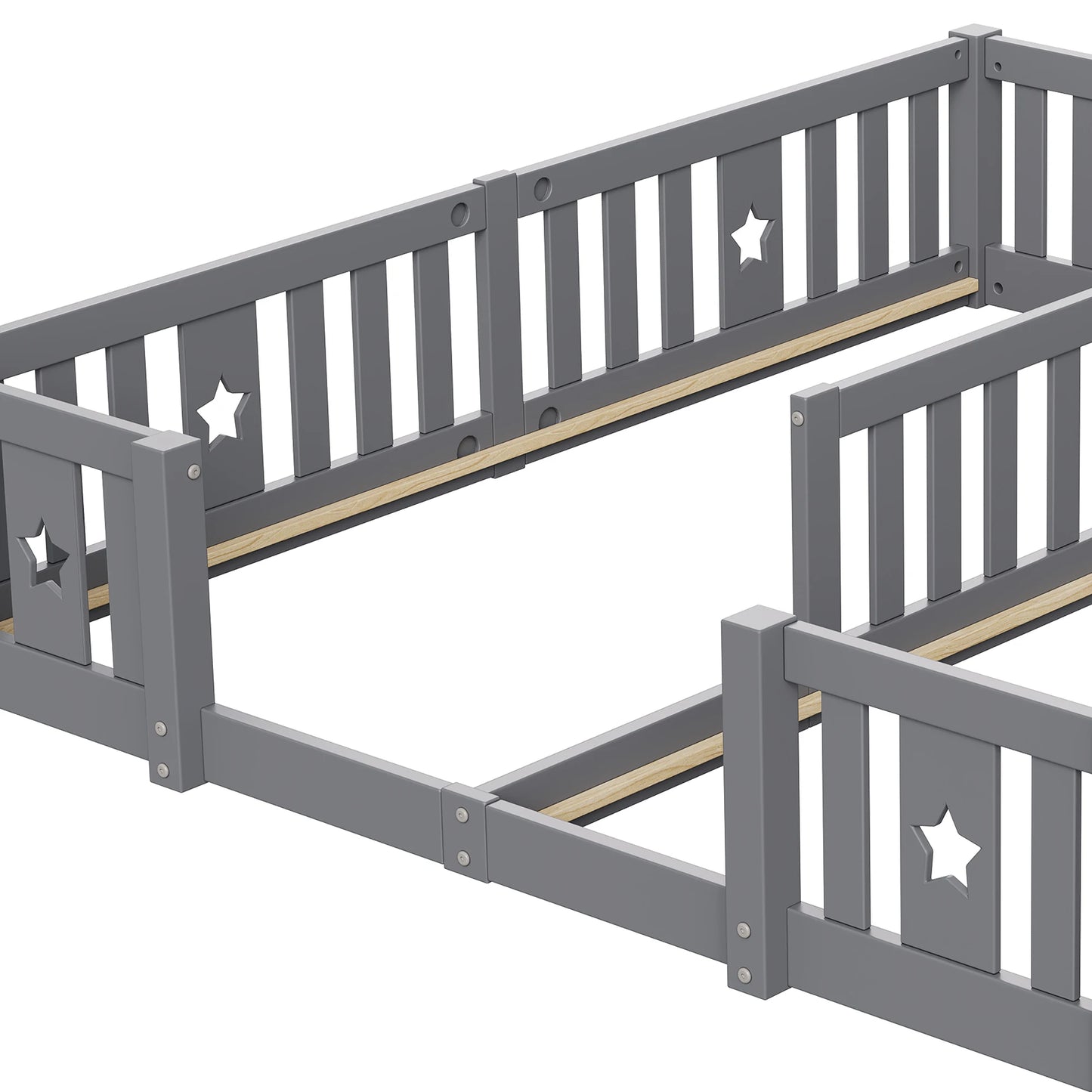 Rosahqnda Children's Bed Floor Bed 90x200cm with Railing Gate,Pine Wooden Bed for Families with 2 Children,Children's Twin Bed