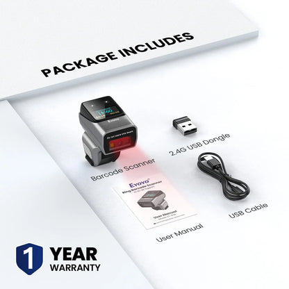 Eyoyo EY-038 Ring Barcode Scanner with Screen.1D Laser/2D Mini Wearable Bluetooth Finger QR Code Reader.Support Screen Scanning