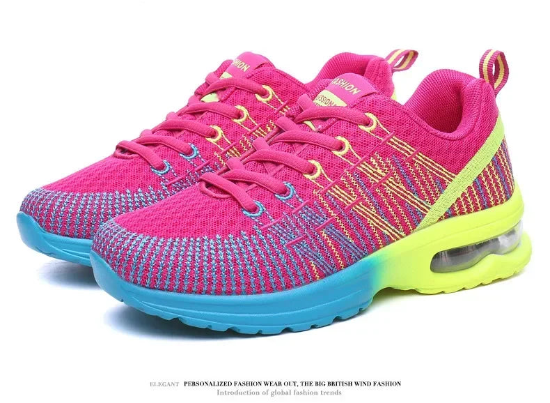 Women's Knitted Running Shoes Colorful Design Breathable Mesh Comfortable Bright Colors Shoes Outdoor Fitness Jogging Walking