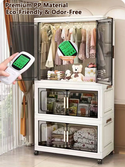 Multi-Functional Folding Storage Cabinet with Doors for Home Office Kitchen Bathroom Organizer White Black Gray