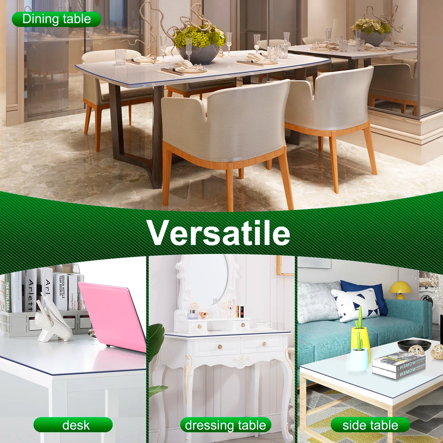 2mm Rectangular Table Film Crystal Clear PVC Transparent  Waterproof Tablecloth Christmas Decoration High Gloss Protector Cover