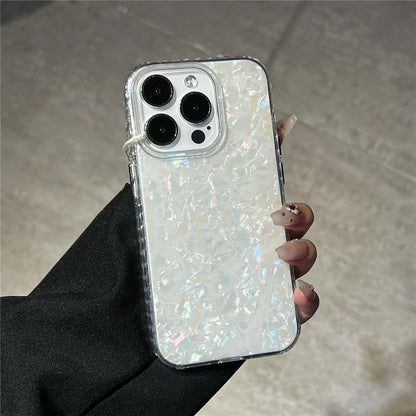 Luxury Glitter Shell Pattern Laser Case For iPhone 16 Pro Max 15 14 Plus 13 12 11 Aurora IMD Shockproof Protection Hard Cover