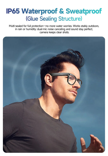 Lunettes intelligentes IA avec caméra 8 MP, enregistrement vidéo, traduction de plus de 100 langues, appels Bluetooth et lecture de musique. Modèle homme/femme (2025).