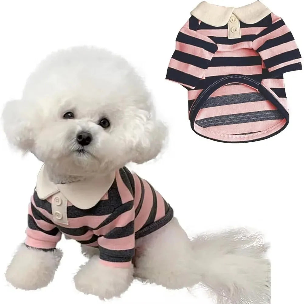 Fashion Striped Collared Dog Shirt Soft Breathable Cooling Vest Pet Hoodie For Puppy Outdoor Activities