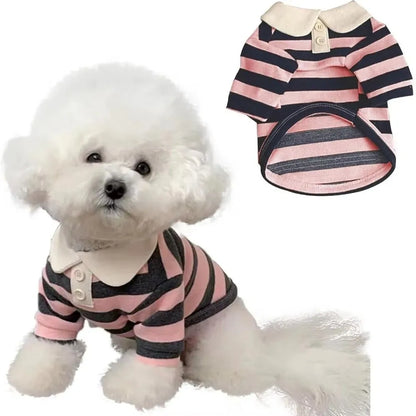 Fashion Striped Collared Dog Shirt Soft Breathable Cooling Vest Pet Hoodie For Puppy Outdoor Activities