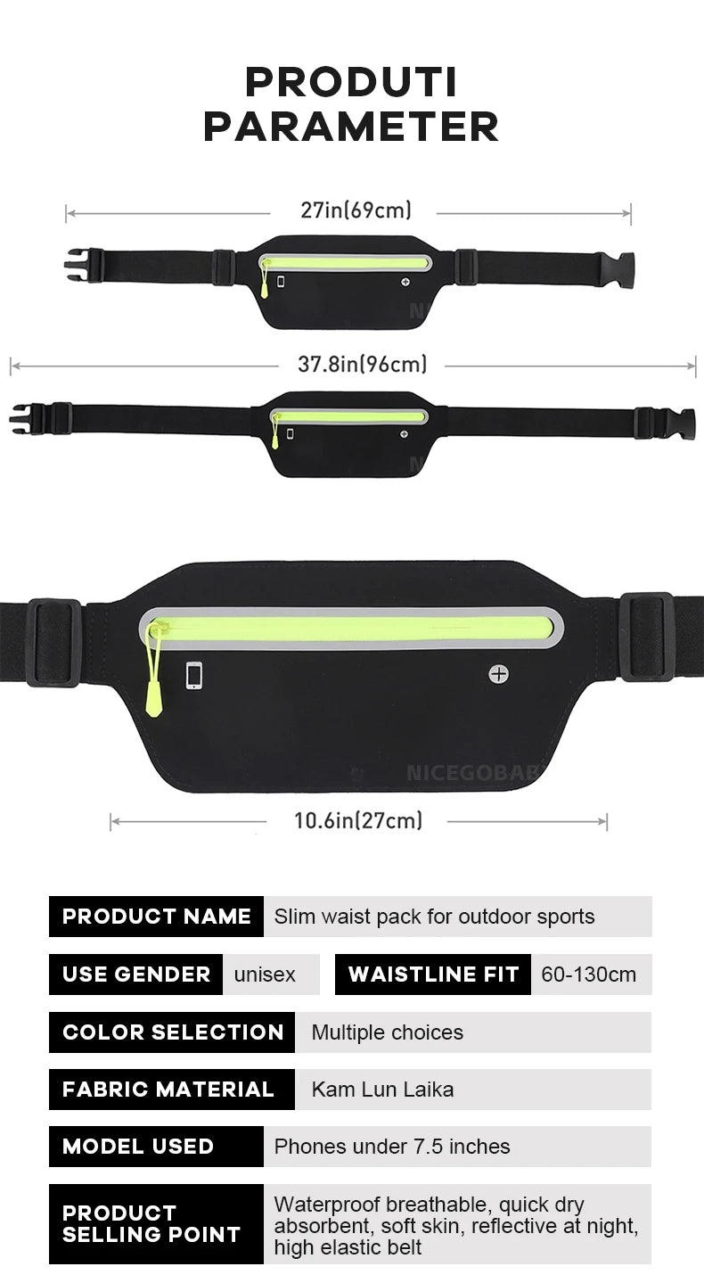 Sports waist pack Multi-functional outdoor running mobile phone men's and women's fitness waterproof invisible pocket ultra-thin