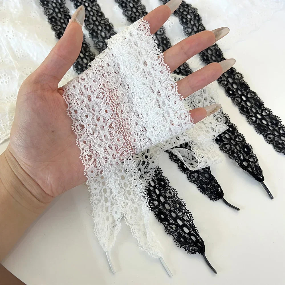 120cm Lace Shoelaces for Women Casual Shoes 3CM Width Flat Shoelace for Sneakers Black White Hollow Out Shoe Laces Accessorices
