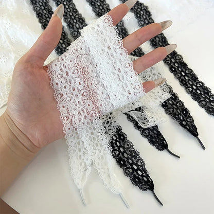 120cm Lace Shoelaces for Women Casual Shoes 3CM Width Flat Shoelace for Sneakers Black White Hollow Out Shoe Laces Accessorices