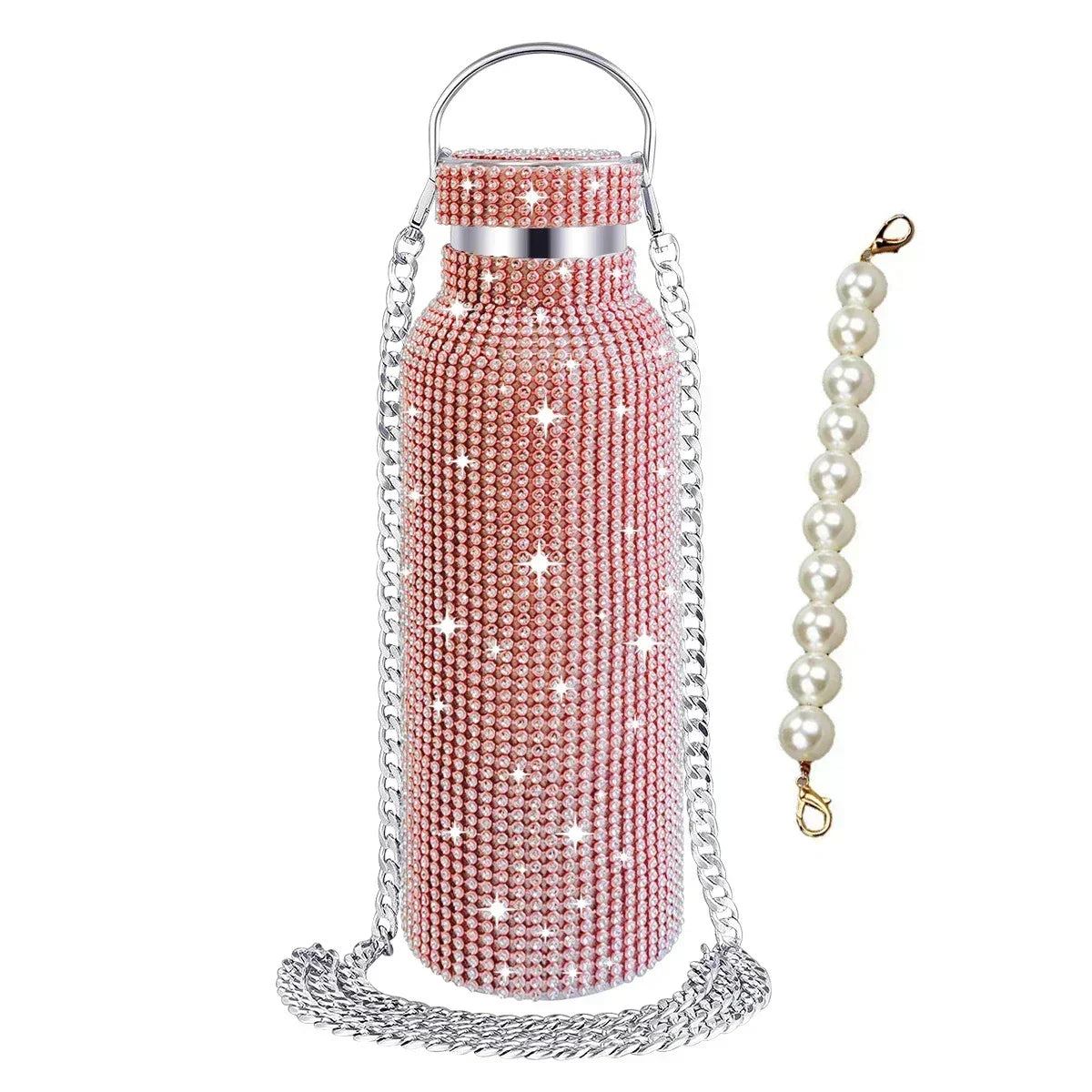 350/500/750/1000ml Luxury Rhinestone Thermos Bottle 2pcs Chain Portable Water Bottle Double Wall Stainless Steel Thermal Flask